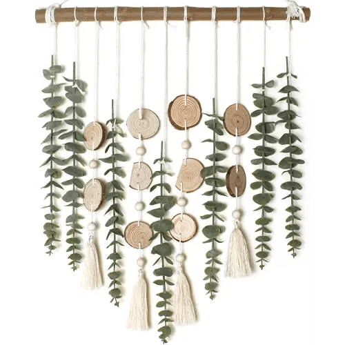Artificial Eucalyptus Wall Decor Fake Greenery Leaves Stems Wall Hanging Plants on 16.5 inch Wooden Stick Boho Rustic Farmhouse Decor for Bedroom Kitchen Dining Room Bathroom