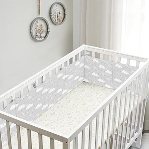 6 In1 Crib Liner -Iner Lining Strips Soft Cushion(Inner Liner Only)- Polyester - Washable-About 6 Pieces (9.85in x 11.8in) (12pc-Cloud)