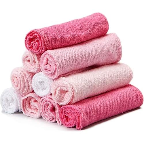 Spasilk Baby Washcloth Wipes Set for Newborn Boys and Girls, Soft Terry, Pack of 10, Pink