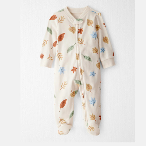 little planet.
Baby Organic Cotton Sleep & Play Pajamas in Autumn Leaves Print