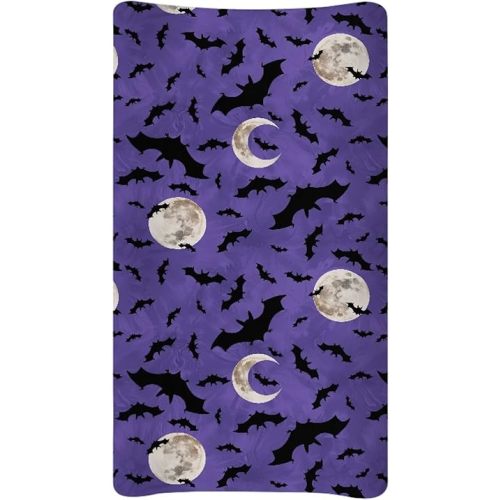 Halloween Bat Baby Changing Pad Cover Purple Soft Stretchy Diaper Changing Table Pad Cover for Girls Boys Breathable Nursery