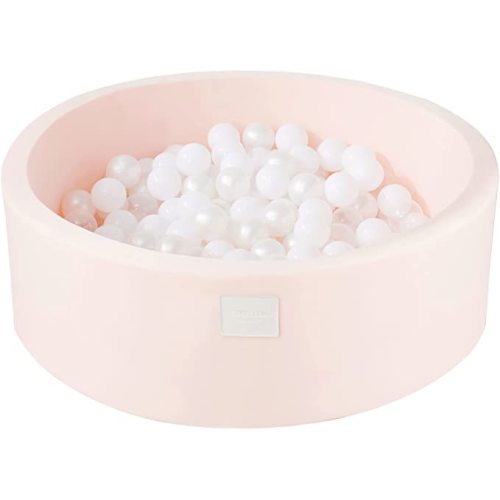 Fortella Foam Ball Pit w/ 200 Balls Included 2.75 in, Round Ball Pit for Toddlers Kids Babies Children, Pit Size 35.4 x 11.8 x 2 in (Pink)