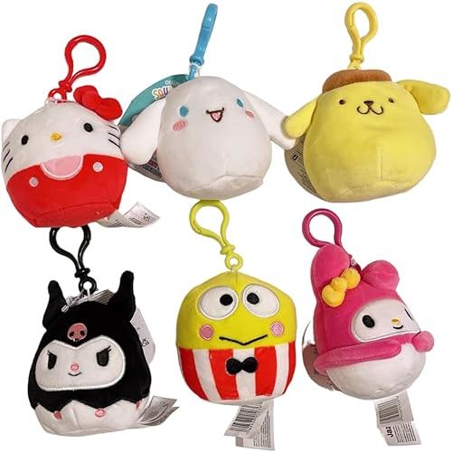 Squishmallows Sanrio Hello Kitty Set of 6 Mini 3.5" Clip On Keychains Plush Dolls