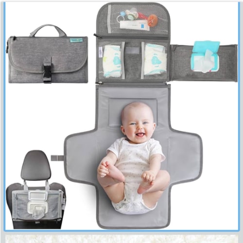 Kopi Baby Portable Diaper Changing Pad - Baby Diaper Changer Travel Bag with Wipes Pocket, Smart Design Portable Changing Mat, Infant Travel Station Kit, Gift for Newborn Girl & Boy - Grey, Premium
