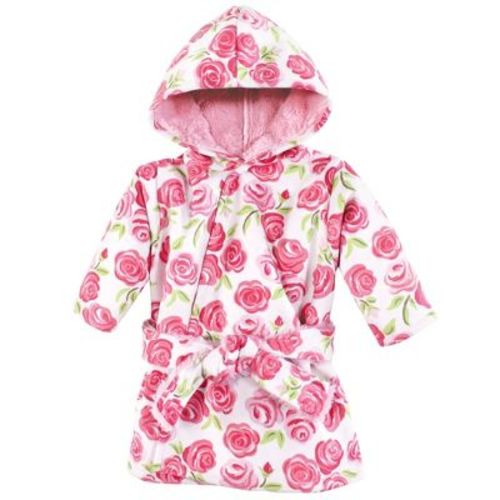 Hudson Baby Girls Mink with Faux Fur Lining Pool and Beach Robe Cover-ups, Pink Roses, 0-6 Months