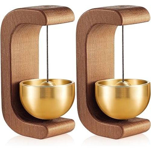 Zonon 2 Pcs Shopkeepers Bell for Door Opening Magnetic Shopkeepers Bell C Shape Door Open Chime for Refrigerator Room Garden Restaurant Housewarming Gift (Black Walnut)