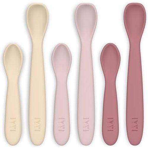 Silicone Baby Spoons, Baby Spoons Self Feeding 6 Months, Infant Spoons for First Stage, Toddler Spoons, Training Spoon Set, Baby Utensils Feeding Supplies, Dishwasher Safe & Boil Safe (Morandi Girl)