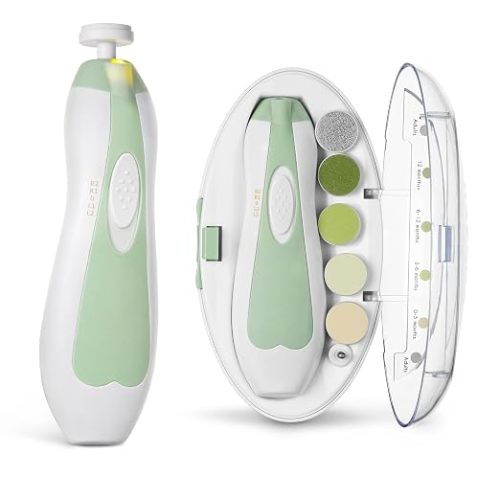 haakaa Electric Baby Nail File, LED Light Baby Nail Trimmer, Green