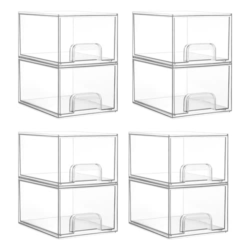 Vtopmart 8 Pack Clear Stackable Storage Drawers, 4.4'' Tall Acrylic Bathroom Makeup Organizer,Plastic Storage Bins For Vanity, Undersink, Kitchen Cabinets, Pantry, Home Organization