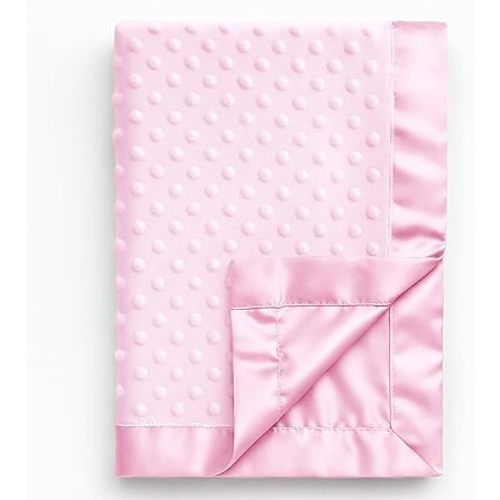 Pro Goleem Baby Soft Minky Dot Blanket with Silky Satin Backing Baby Gifts for Girls（Pink, 30’’ x 40’’）