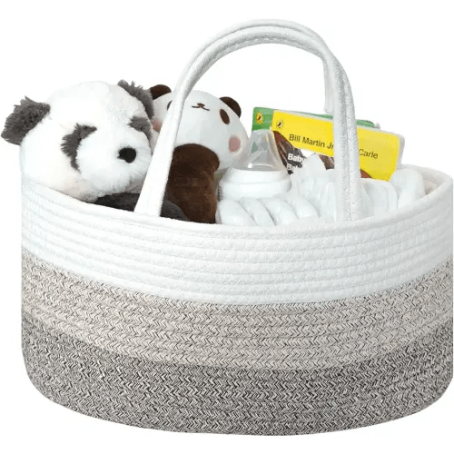 Baby Diaper Caddy Organizer, Large Cotton Rope Nursery Diaper Basket, Changing Table Organizer, Portable Tote Bag with Divider, Car Storage, Baby Shower Gifts for Newborn Girls - Gradient Brown