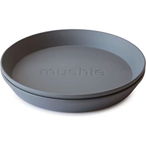 mushie Round Dinnerware Plates for Kids | Made in Denmark, Set of 2 (Smoke)