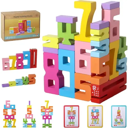 Wooden Number Building Blocks, Montessori Number Blocks Math Learning Toys for Kids Digital Educational Counting Toys Learning Toys for Parent-Child Interaction Social Skills Development (20Pcs)