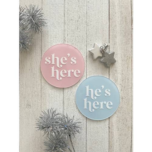 Baby Birth Announcement | Acrylic Gender Reveal | Gender Reveal Sign | Birth Photo Prop | She’s Here | He’s Here | Acrylic Birth Announcemen