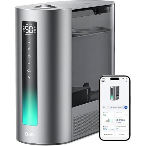 Dreo 6L Humidifiers for Bedroom, Smart Warm & Cool Mist for Large Room, 60Hr Quiet Runtime Ultrasonic Oil Diffuser for Baby, Plant, Humidity Sensor, Indicator Light, 12H Timer, Google/Alexa, HM713S