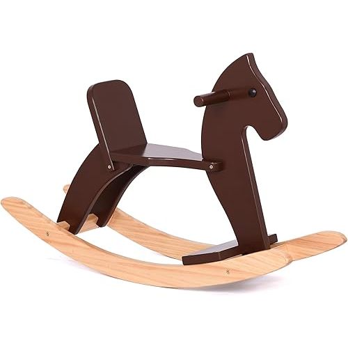 KRAND Rocking Horse Baby Ride On Toy for Kids Wooden Classic Design with Pedal and Safe Backrest Ideal Gift for Toddlers (Classic, Espresso)