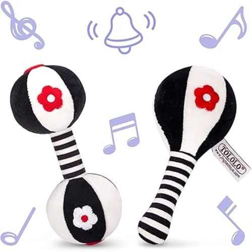 AUYYOSK 2PCS Soft Rattles for Baby,Black and White High Contrast 0-3 Months Newborn Toys,Baby Toys 0-6 Months,Infant Toys 0 3 6 12 Months