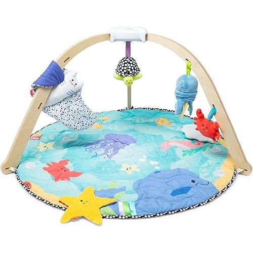 Melissa & Doug Ocean Easy-Fold Wooden Play Gym for Infants, Reversible Mat, 5 Soft Toys, Birth to 9 Months - FSC-Certified