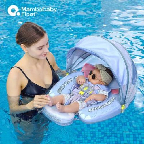 Mambobaby Innovative Explorer Baby Pool Float with Canopy and Carrier Novelty Float 2pk - Elephant Blue