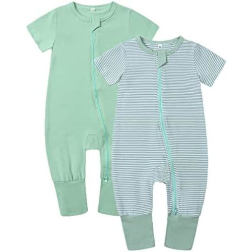 Feidoog Toddler 2 Pack Baby Zipper Rompers Cotton Short Sleeve One Piece Jumpsuit Outfits