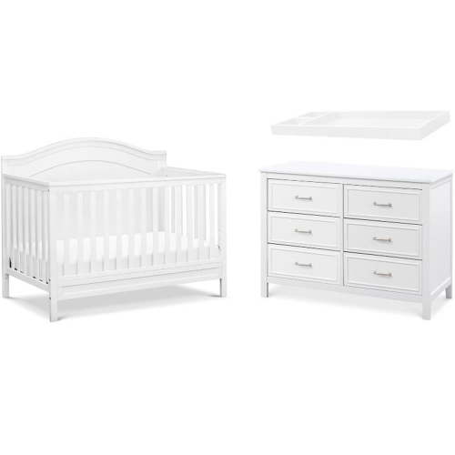 White Nursery Set: 4-in-1 Convertible Crib, Dresser with Matching Drawers & Removable Tray