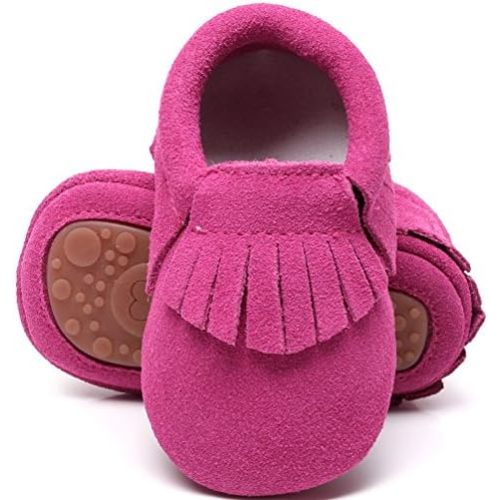 HONGTEYA Leather Baby Moccasins Hard Soled Tassel Crib Toddler Shoes for Boys and Girls…