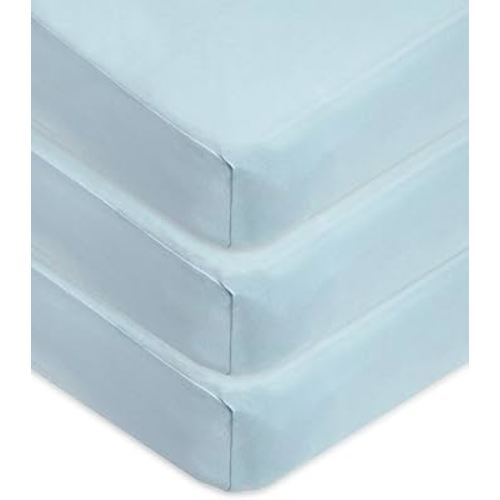 American Baby Company 3 Pack 100% Natural Cotton Fitted Crib Sheets 52" x 28" - Soft, Breathable, Hypoallergenic & Gentle Toddler Bed Sheets, Blue, Neutral for Boys & Girls