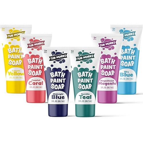 Tub Works® Bath Paint Soap Bath Toy, Fun Colors 6 Pack | Non-Toxic | Washable Bathtub Paint for Finger Painting on Tub Walls | Ideal Toddler Bath Toys for Creative Play | Easy to Clean, Fun Paint Soap
