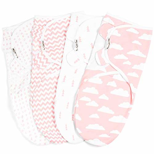 BaeBae Goods Swaddle Blanket, Adjustable Infant Baby Swaddling Wrap Set of 4, Baby Swaddling Wrap Blankets for Boys and Girls Made in Soft Cotton (0-3 Months)