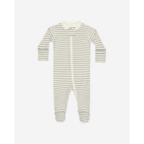 Zip Long Sleeve Sleeper Footie || Sage Stripe (3-6m)