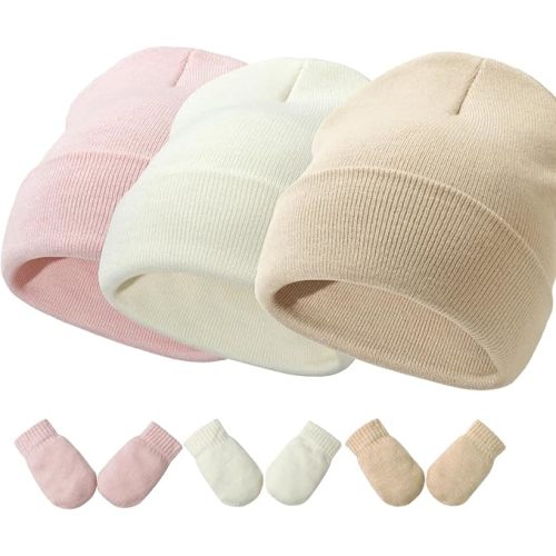 Baby Hats and Mittens Set Infant Toddler Beanie Caps Hospital Hat Set Newborn Gloves for Baby Boys Girls
