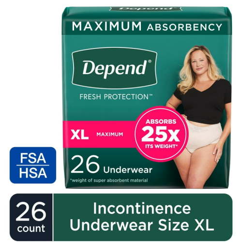 Depend Fresh Protection Incontinence Underwear for Women, Adult Diapers, XL, 26 Count