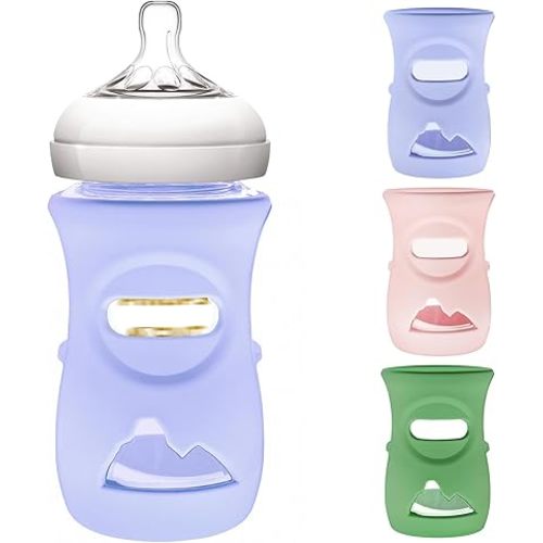3 Pack Silicone Sleeve for Philips Avent Glass Bottle - Shatter Proof Natural Silicone Bottle Sleeve for Anti Colic Baby Bottles 8 oz & 4 oz - Anti Flow Sleeve for Infant Bottles
