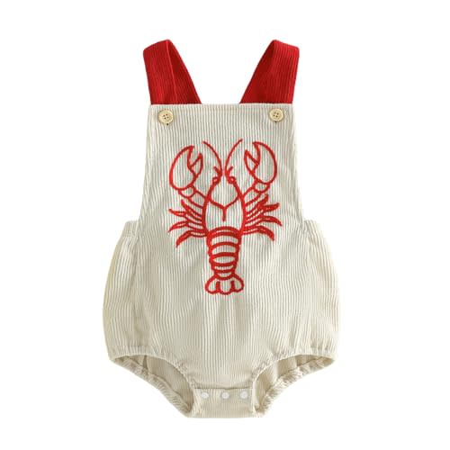 Newborn Baby Boy Girl Summer Clothes Crawfish Tractor Sleeveless Overalls Bubble Romper Corduroy Backless Bodysuit