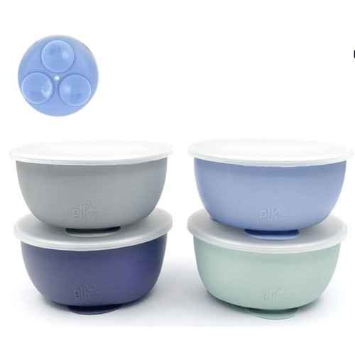 Elk and Friends Kids/Toddler Stainless Steel Suction Bowls + Lids | 4pk