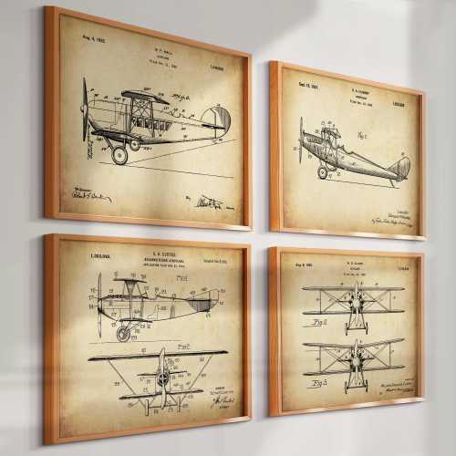 4 Vintage Airplane Patent Print Plane Blueprint Aviation Art Transportation Art Industrial Art Mechanic Art Technical Art Boys Room Decor