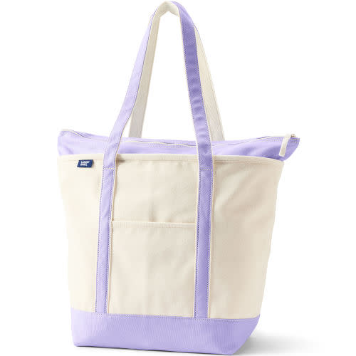Large Natural 5 Pocket Zip Top Long Handle Canvas Tote Bag | Lands' End