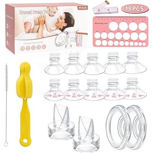 Breast Pump Parts, Flange Sizing Kit Flange Inserts Duckbill Valves Silicone Diaphragm Nipple Ruler Cleaning Brush Replacement Breast Pump Parts for MomMed Momcozy Tsrete Spectra 24mm Pump