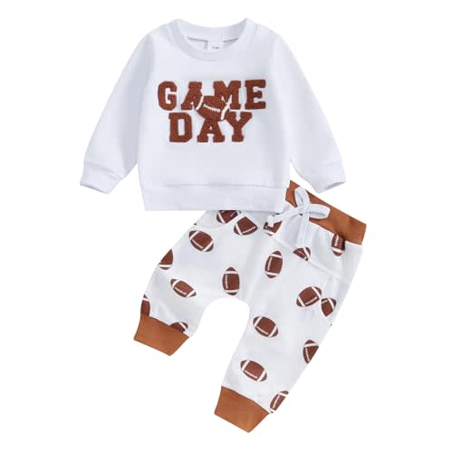 FYBITBO Toddler Baby Boy Girl Football Outfit Game Day Embroidery Sweatshirt Top Jogger Pants Set 2Pcs Fall Winter Clothes