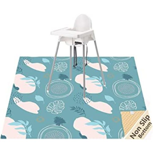 Splat Mat for Under High Chair/Arts/Crafts, WOMUMON Washable Spill Mat Waterproof Anti-Slip Floor Protector Splash Mat, Messy Mat and Table Cloth (Leaves)