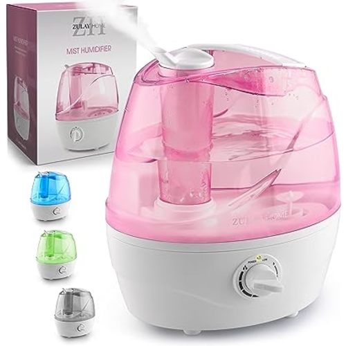 Zulay Home Cool Mist Humidifiers For Bedroom (2.2L Water Tank) - Quiet Ultrasonic Humidifiers For Large Room with Auto Shutoff Feature - Air Humidifier For Plants, Nursery, Kids Room (Pink)