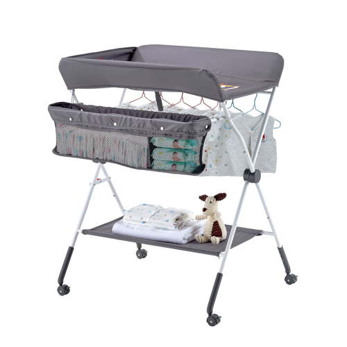 VEVOR Baby Changing Table, Foldable Diaper Change Station with Side Basket, Adjustable Height Portable Changing Table with Lockable Wheels, Multi-Functional Storage Organizer Nursery, Dark Gray