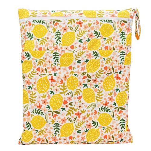 Wet Dry Bag Baby Cloth Diaper Nappy Reusable Washable With Two Zippered Pockets (Lemons) - Feather Breeze