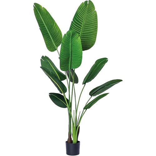 TRESIL One 5 Foot Artificial Silk Bird of Paradise Palm Tree Potted Plant