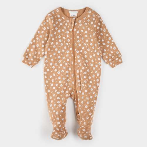 Floral Print on Rosy Mango Ribbed Sleeper