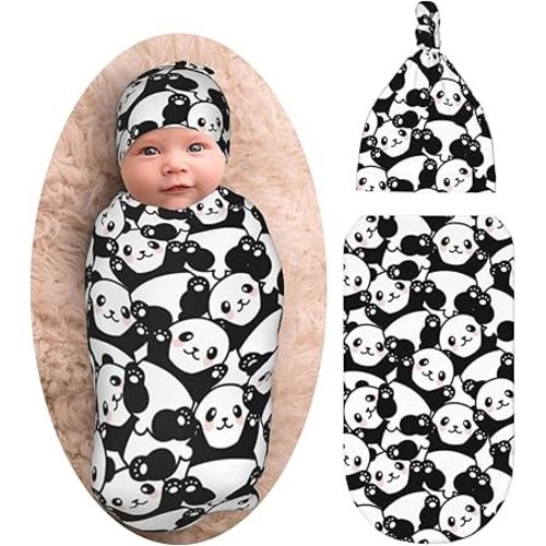 Panda Baby Stuff Newborn Swaddle Blankets Cute Baby Wrap Blanket Soft with Beanie Hat Sets Gifts for Infant Boy Girl