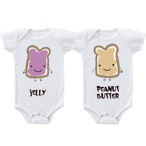 Baby Bodysuit Peanut Butter Jelly Twins Funny Cotton Boy & Girl Clothes White