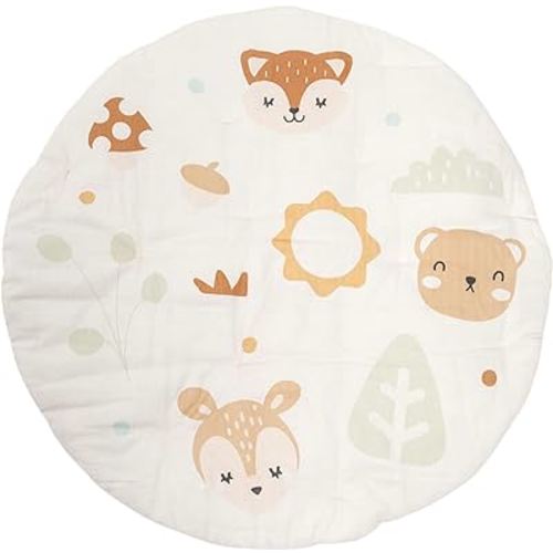 Pearhead Woodland Plush Baby Play Mat, Foldable and Washable Baby Tummy Time and Play Activity Mat, Soft Muslin Cotton Play Gym Mat