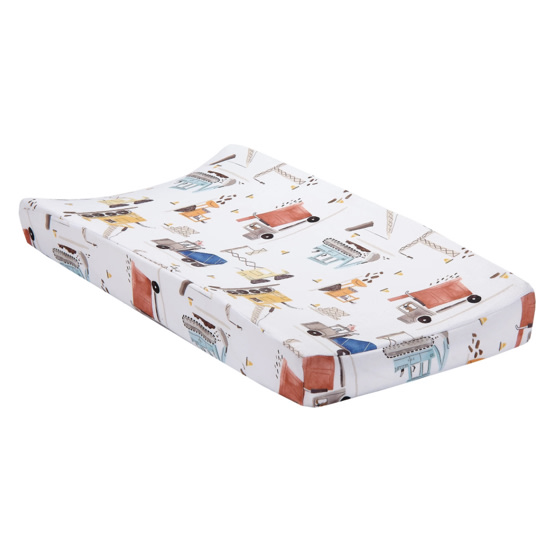Construction Zone Changing Pad Cover - White/Trucks – Lambs & Ivy