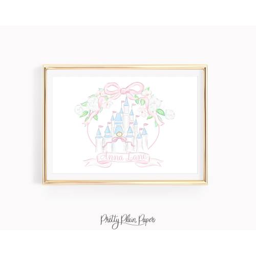 Monogram Crest Print | 24x36 | Personalized Watercolor Princess Castle Crest | Wall Artwork | Bow | Cinderella Poster | Watercolor Art  3010
